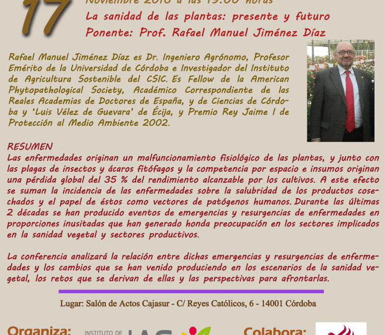Conferencia: «Los retos de la agricultura» – Prof. Rafael Jiménez Díaz
