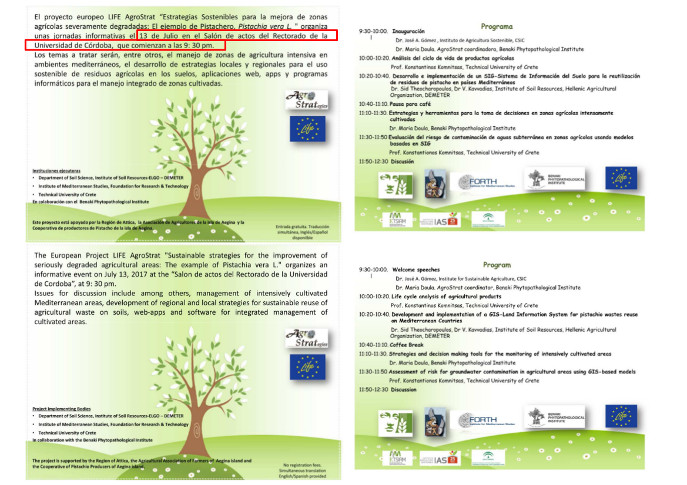 Jornadas: Estrategias Sostenibles para la mejora de zonas agrícolas severamente degradadas: El ejemplo de Pistachero, Pistachia vera L.