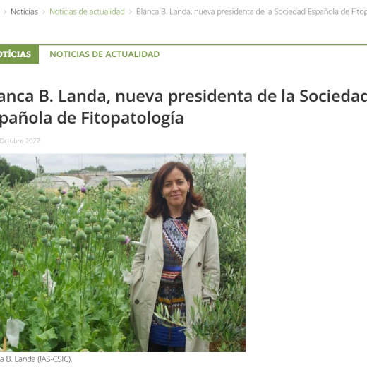 Blanca B. Landa, nueva presidenta de la Sociedad Española de Fitopatología