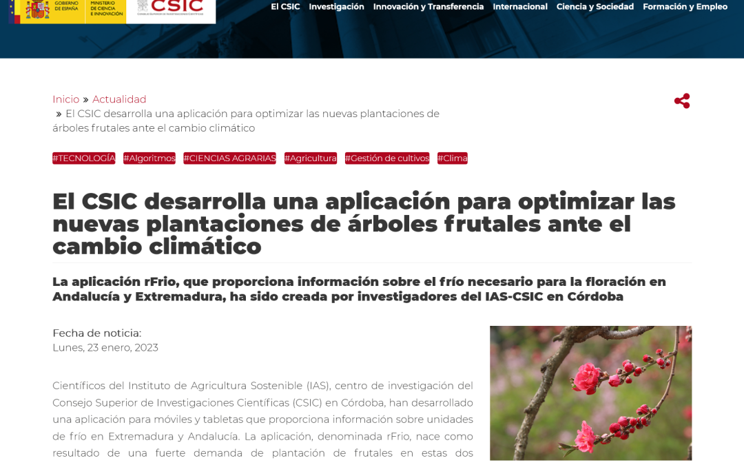 El CSIC desarrolla una aplicación para optimizar las nuevas plantaciones de árboles frutales ante el cambio climático – Francisco J. Villalobos, Luca Testi, Juan Villalobos