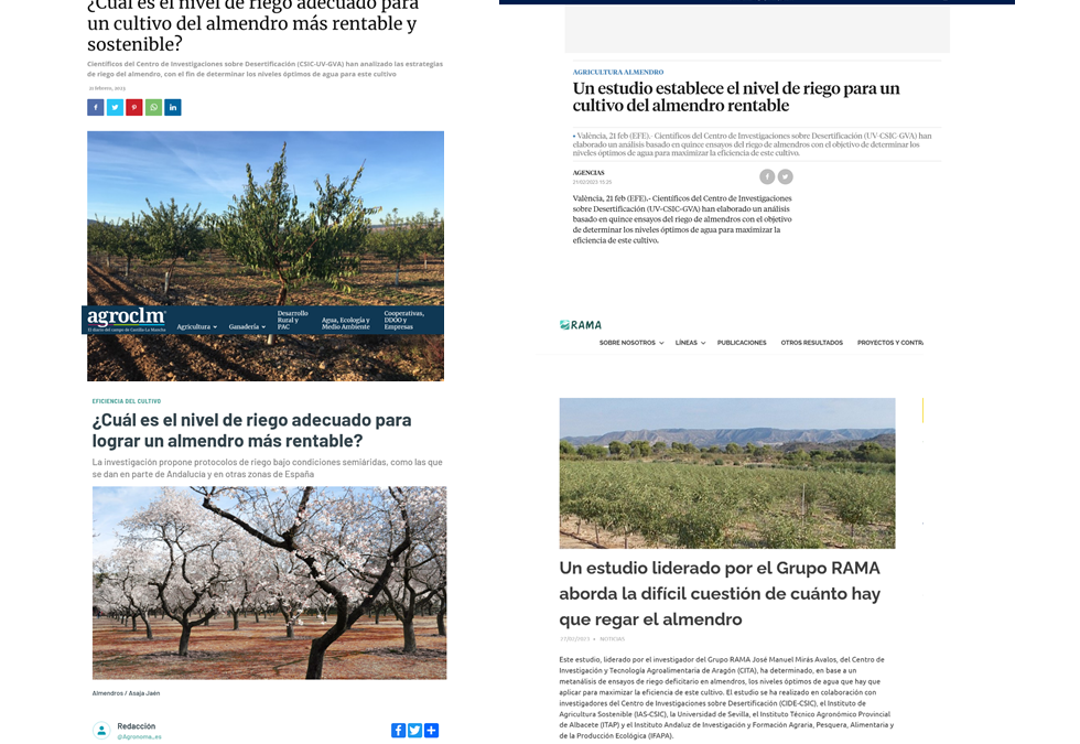 Seguimiento de la noticia: Un estudio establece el nivel de riego adecuado para un cultivo del almendro más rentable y sostenible