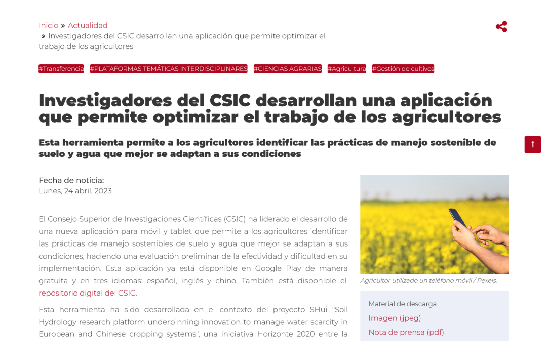Investigadores del CSIC desarrollan una aplicación que permite optimizar el trabajo de los agricultores