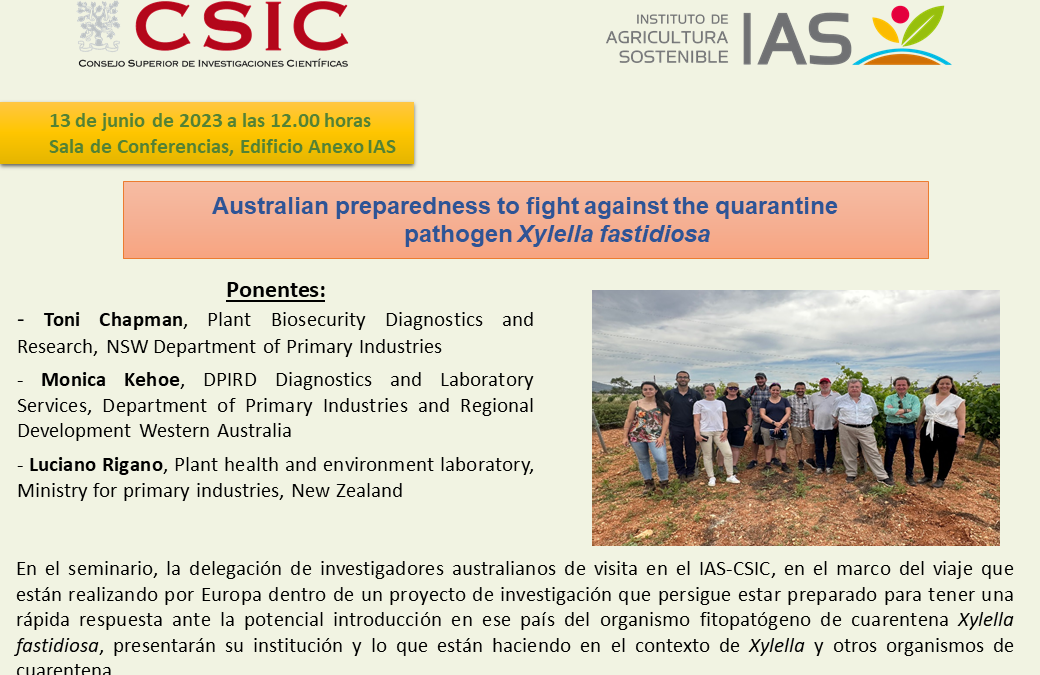 Ciclo de Seminarios IAS – “Australian preparedness to fight against the quarantine pathogen  Xylella fastidiosa”