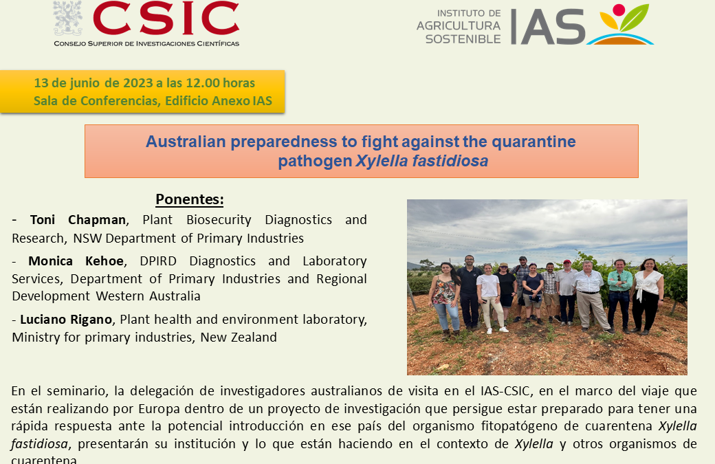 Ciclo de Seminarios IAS – “Australian preparedness to fight against the quarantine pathogen Xylella fastidiosa”