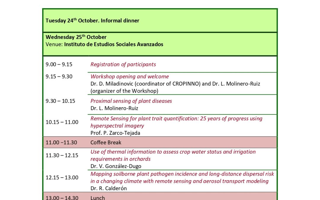 CROPINNO Workshop “Sensors and image analyses as tools for plant phenotyping”