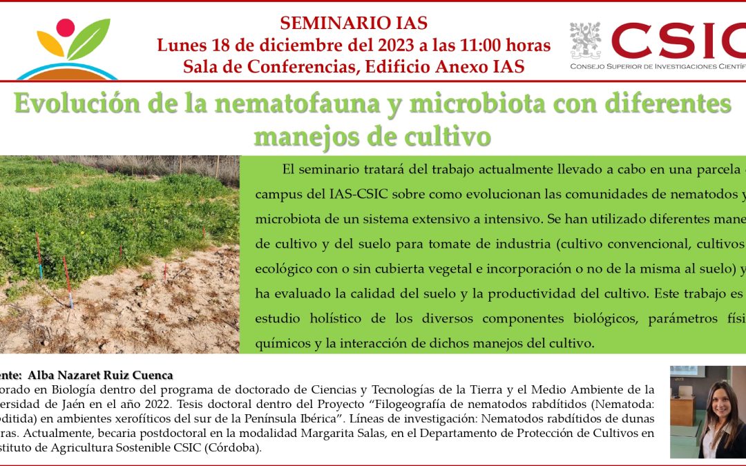 Ciclo de Seminarios IAS – Evolución de la nematofauna y microbiota con diferentes manejos de cultivo