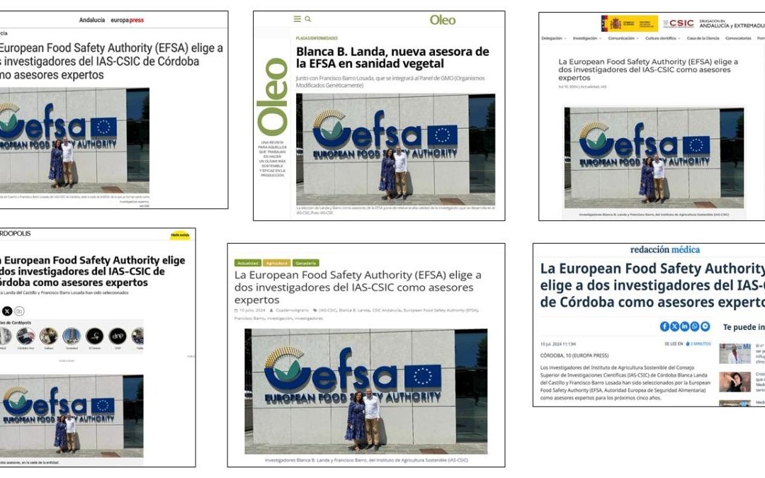 Seguimiento Noticia: La European Food Safety Authority (EFSA) elige a dos investigadores del IAS-CSIC como asesores expertos