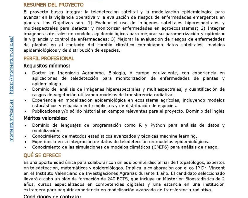 Oferta Posición Postdoctoral Programa MOMENTUM CSIC en el IAS-CSIC