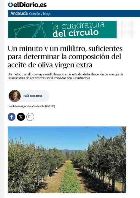 Un minuto y un mililitro, suficientes para determinar la composición del aceite de oliva virgen extra – Raúl de la Rosa