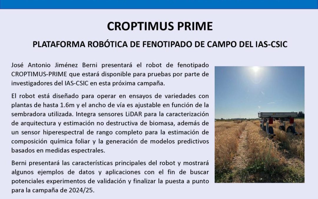 Ciclo de Seminarios IAS – CROPTIMUS PRIME: Plataforma Robótica de Fenotipado de Campo del IAS-CSIC