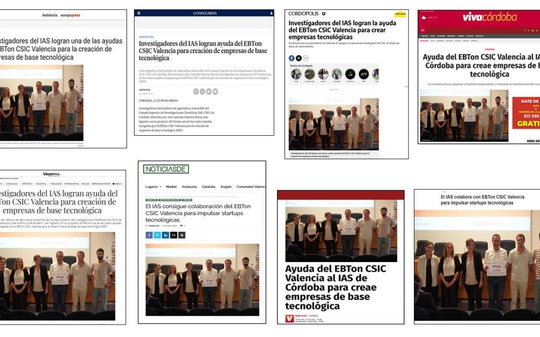 Seguimiento Noticia: Investigadores del IAS logran una de las 4 ayudas del EBTon CSIC Valencia para la creación de empresas de base tecnológica