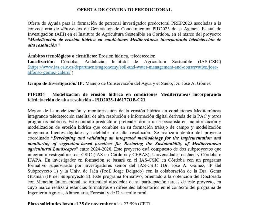 Oferta de Contrato Predoctoral en el IAS-CSIC