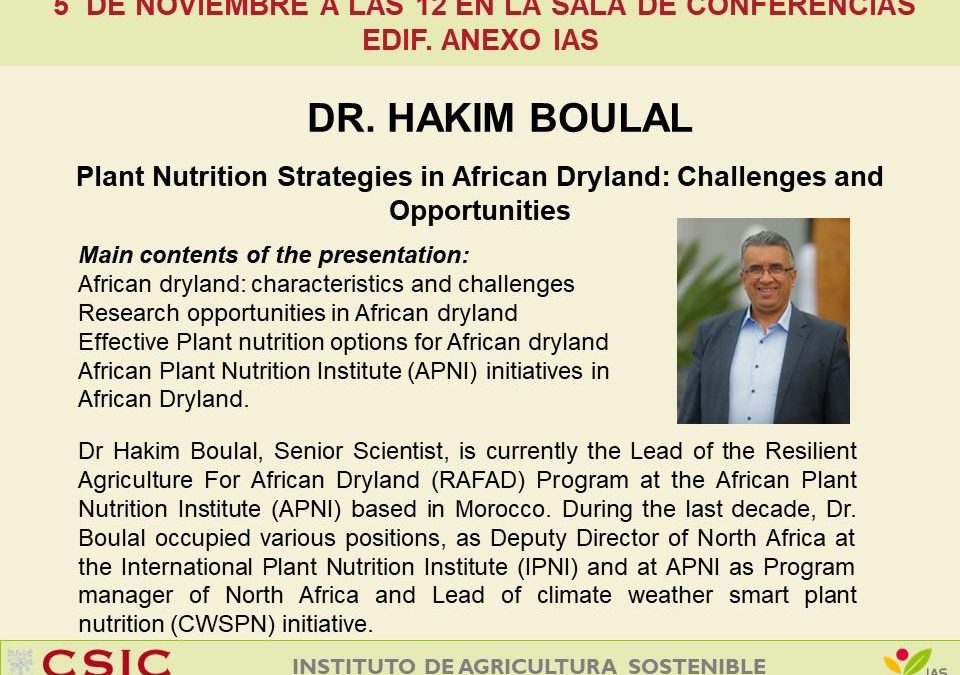 Ciclo de Seminarios IAS – Plant Nutrition Strategies in African Dryland: Challenges and Opportunities