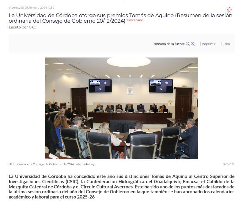El CSIC reconocido por la Universidad de Córdoba con la distinción Tomás de Aquino