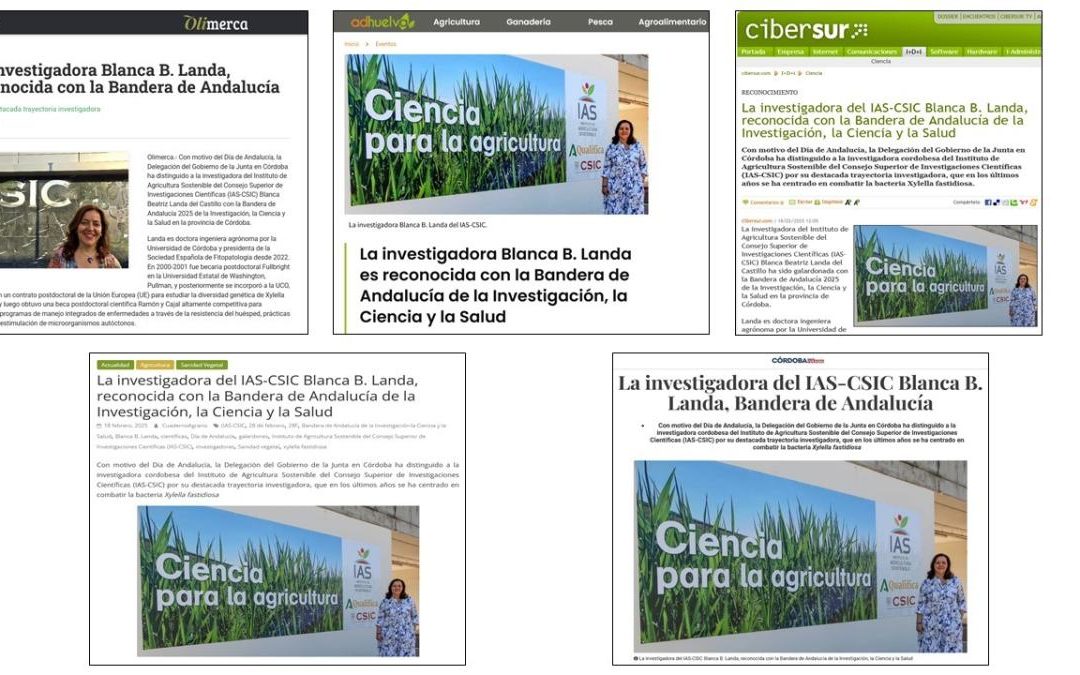 Seguimiento Noticia: La investigadora del IAS-CSIC Blanca B. Landa, reconocida con la Bandera de Andalucía de la Investigación, la Ciencia y la Salud