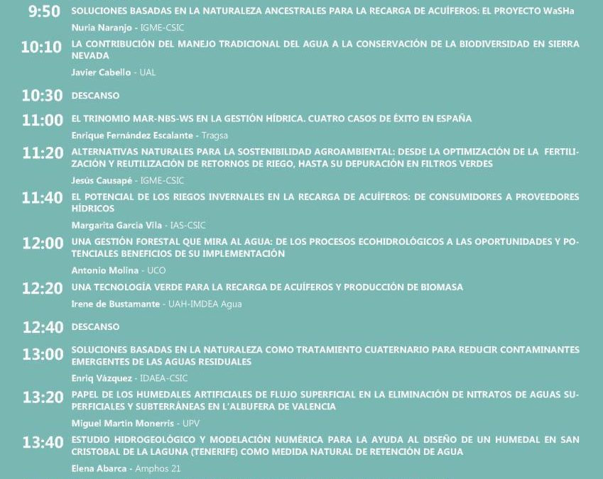 I Jornadas de Soluciones basada en la Naturaleza para la Gestión del Agua Subterránea – Proyecto WaSHa