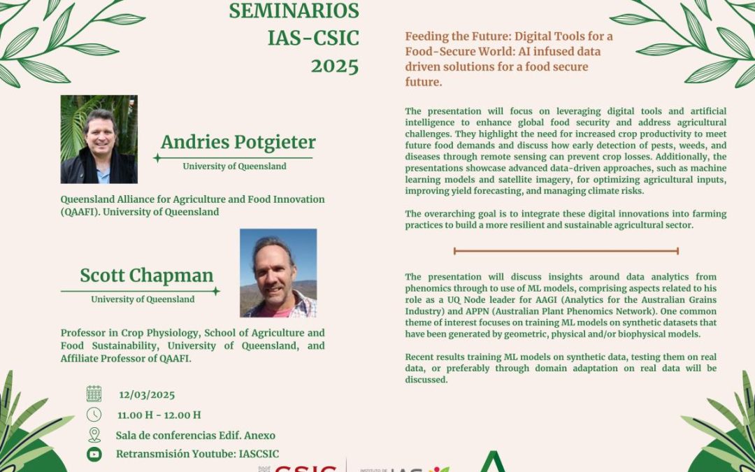 Ciclo de Seminarios IAS – Feeding the Future: Digital Tools for a Food-Secure World: AI infused data driven solutions for a food secure future