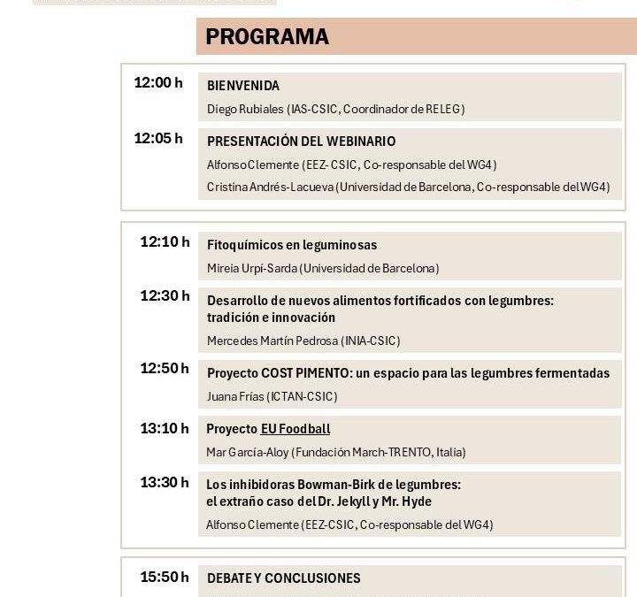 Webinario RELEG “Calidad de Leguminosas: Nutrición y Beneficios para la Salud”