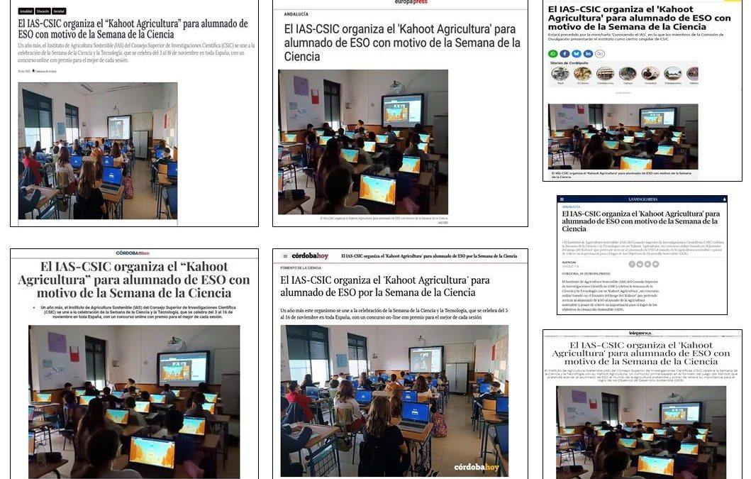 Seguimiento Noticia: El IAS-CSIC organiza el “Kahoot Agricultura” para alumnado de ESO con motivo de la Semana de la Ciencia