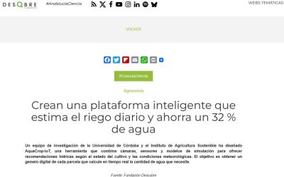 Crean una plataforma inteligente que estima el riego diario y ahorra un 32 % de agua