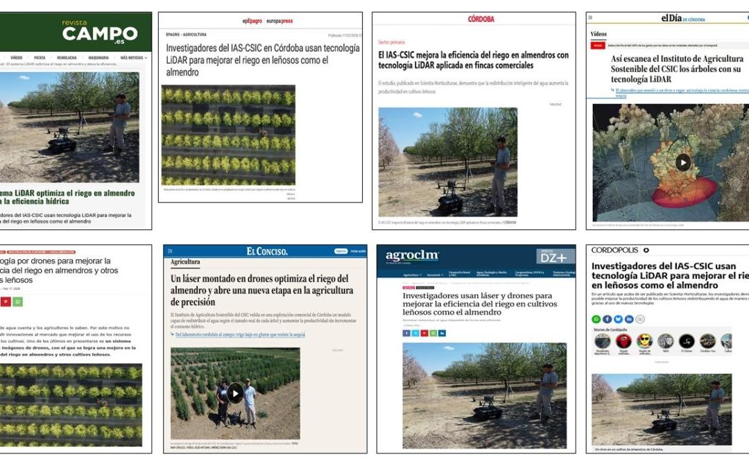 Seguimiento Noticia: Investigadores del IAS-CSIC usan tecnología LiDAR para mejorar la eficiencia del riego en leñosos como el almendro