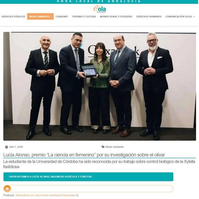 Lucía Alonso, premio “La ciencia en femenino” por su investigación sobre el olivar – Entrevista en Onda local de Andalucía