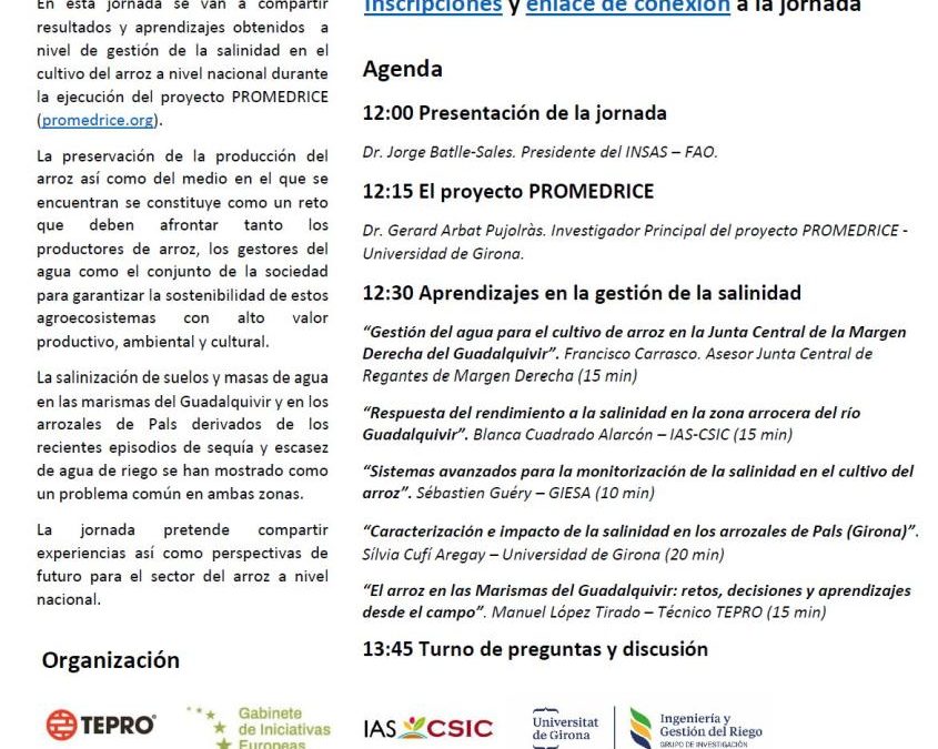 Jornada Técnica: La gestión de la salinidad en el cultivo del arroz