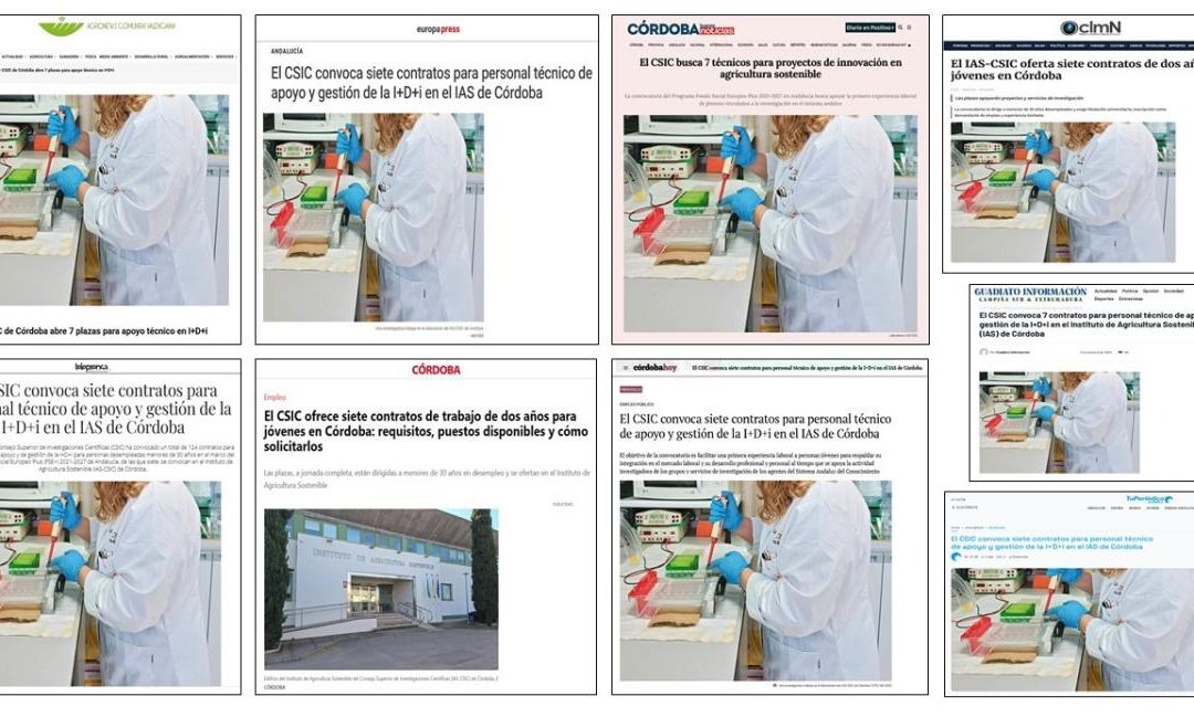 Seguimiento noticia: El CSIC convoca 7 contratos para personal técnico de apoyo y gestión de la I+D+i en el Instituto de Agricultura Sostenible (IAS) de Córdoba
