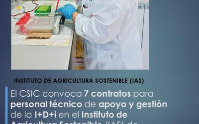El CSIC convoca 7 contratos para personal técnico de apoyo y gestión de la I+D+i en el Instituto de Agricultura Sostenible (IAS) de Córdoba