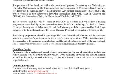 IAS-CSIC Announces a Predoctoral Research Training Position